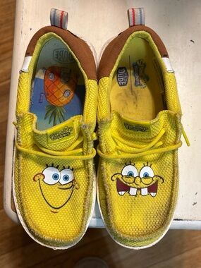 Hey Dude Kids SpongeBob Yellow Slip-On Sneakers with Brown Accents